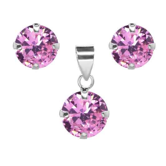 Conjunto de Plata - Puntos de Luz Circones Rosas 8 mm