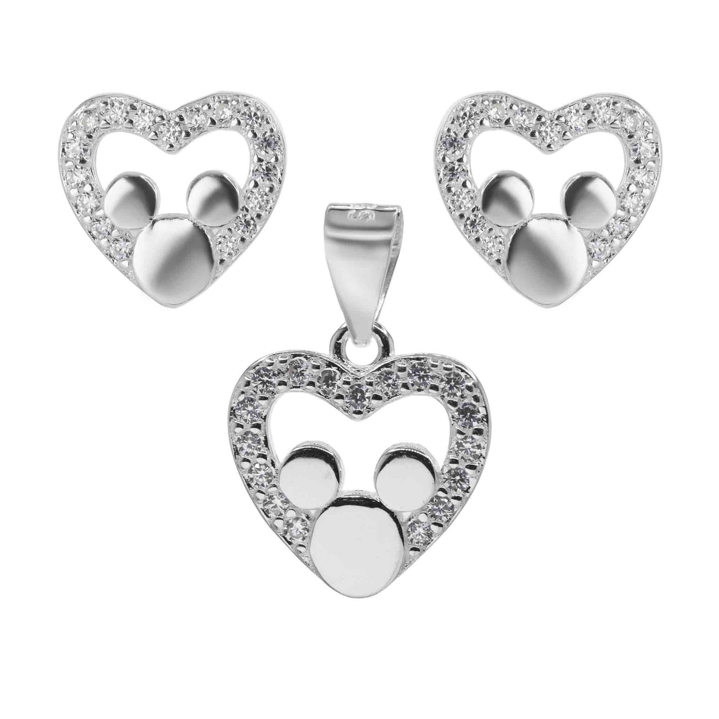 Conjunto de Plata Figura Corazón con Circones y Mickey