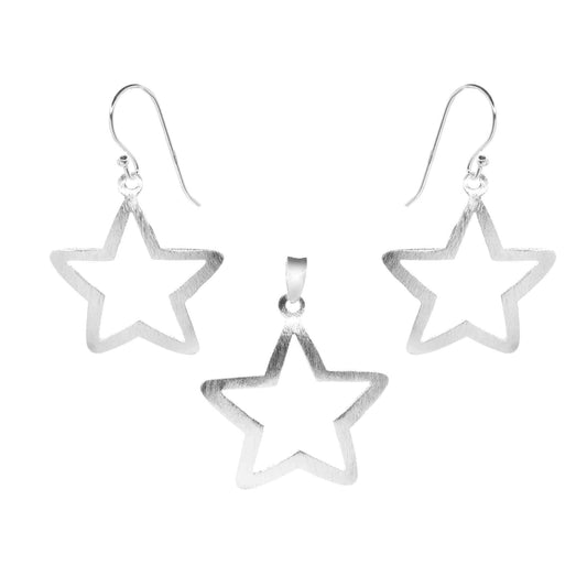Conjunto de Plata Figuras Estrellas Satinadas