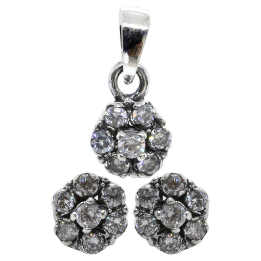 Conjunto de Plata Flor con Circones