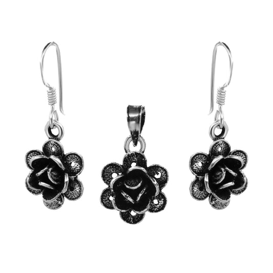 Conjunto de Plata Flores Cerradas - Envejecida