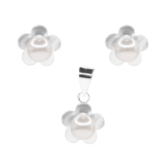 Conjunto de Plata Flores con Perlas - DJOYAS