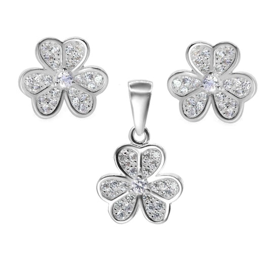 Conjunto de Plata Flores con Pétalos de Circón