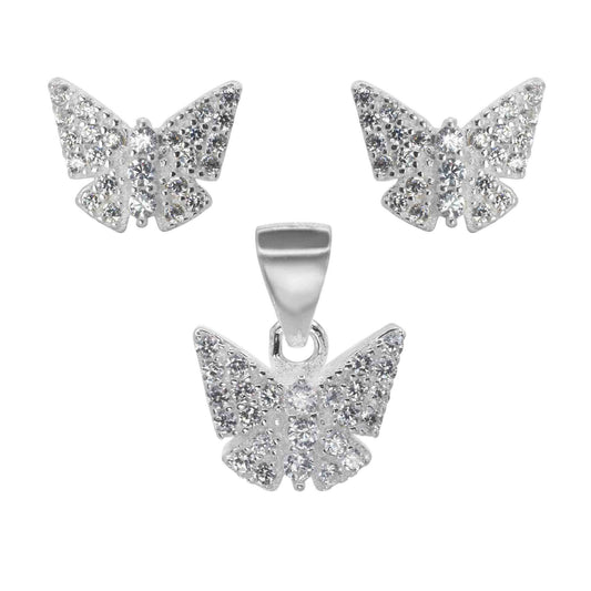 Conjunto de Plata Mariposa con Circones