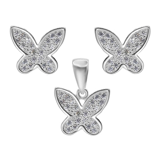 Conjunto de Plata Mariposas con Circones