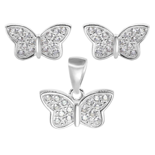 Conjunto de Plata Mariposas con Circones