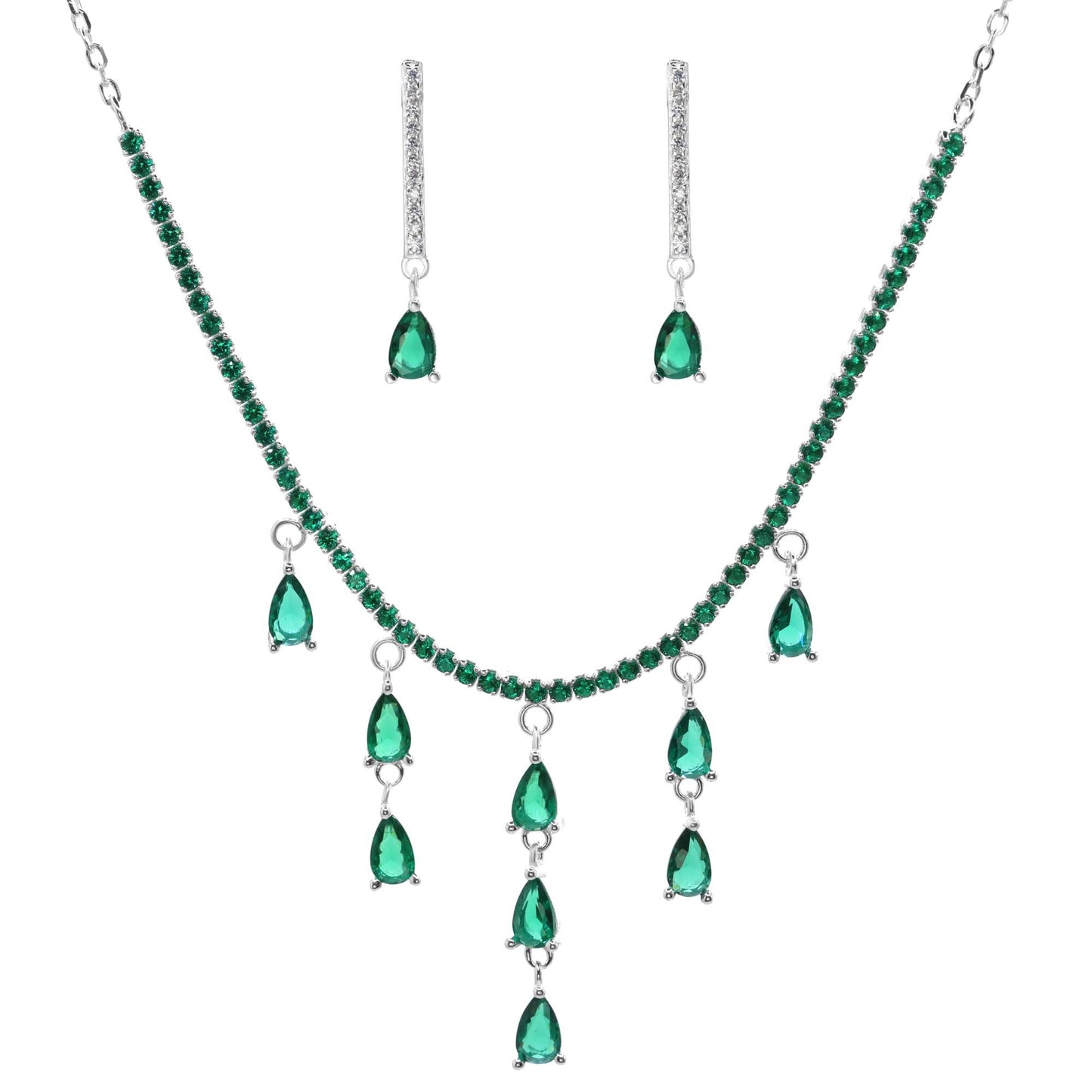 Conjunto de Plata - Cascada con Circones Esmeralda de Gota