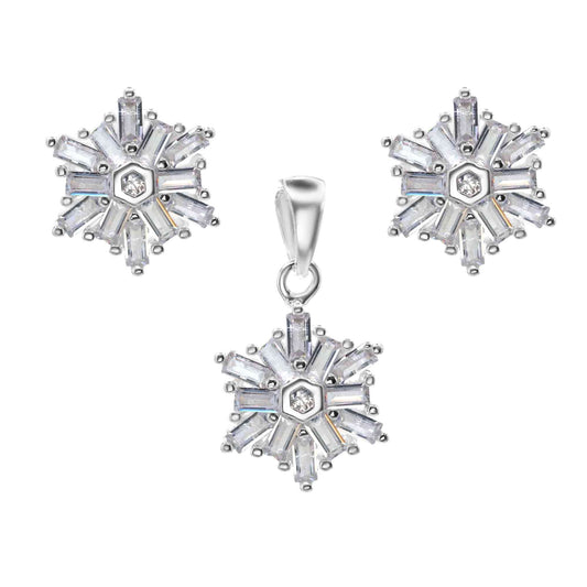 Conjunto de Plata - Copo de Nieve con Circones