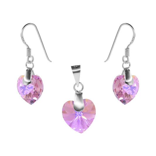 Conjunto de Plata - Corazón Cristal Rosa