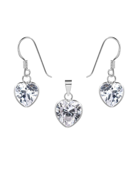 Conjunto de Plata - Corazón de Circón Pequeño