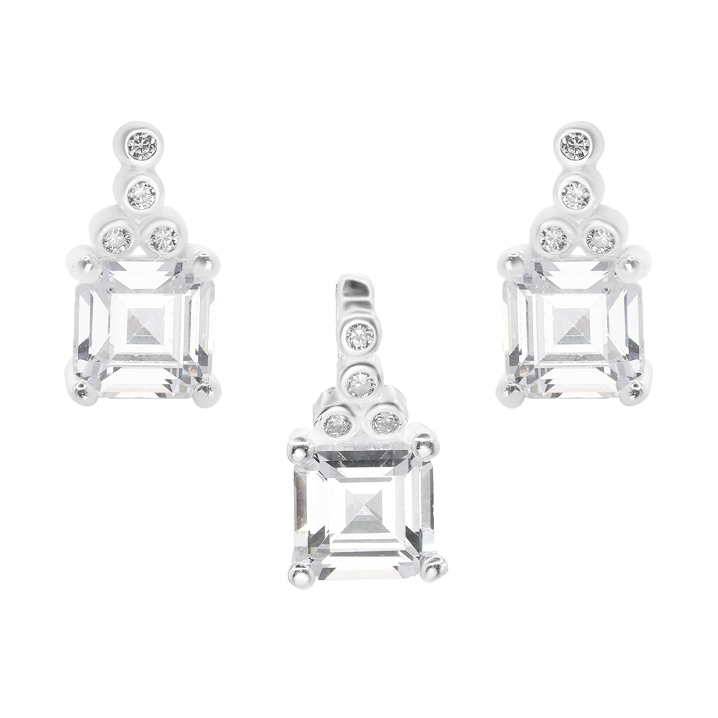 Conjunto de Plata - Engarzado con Gran Circón y Micro Circones Incrustados
