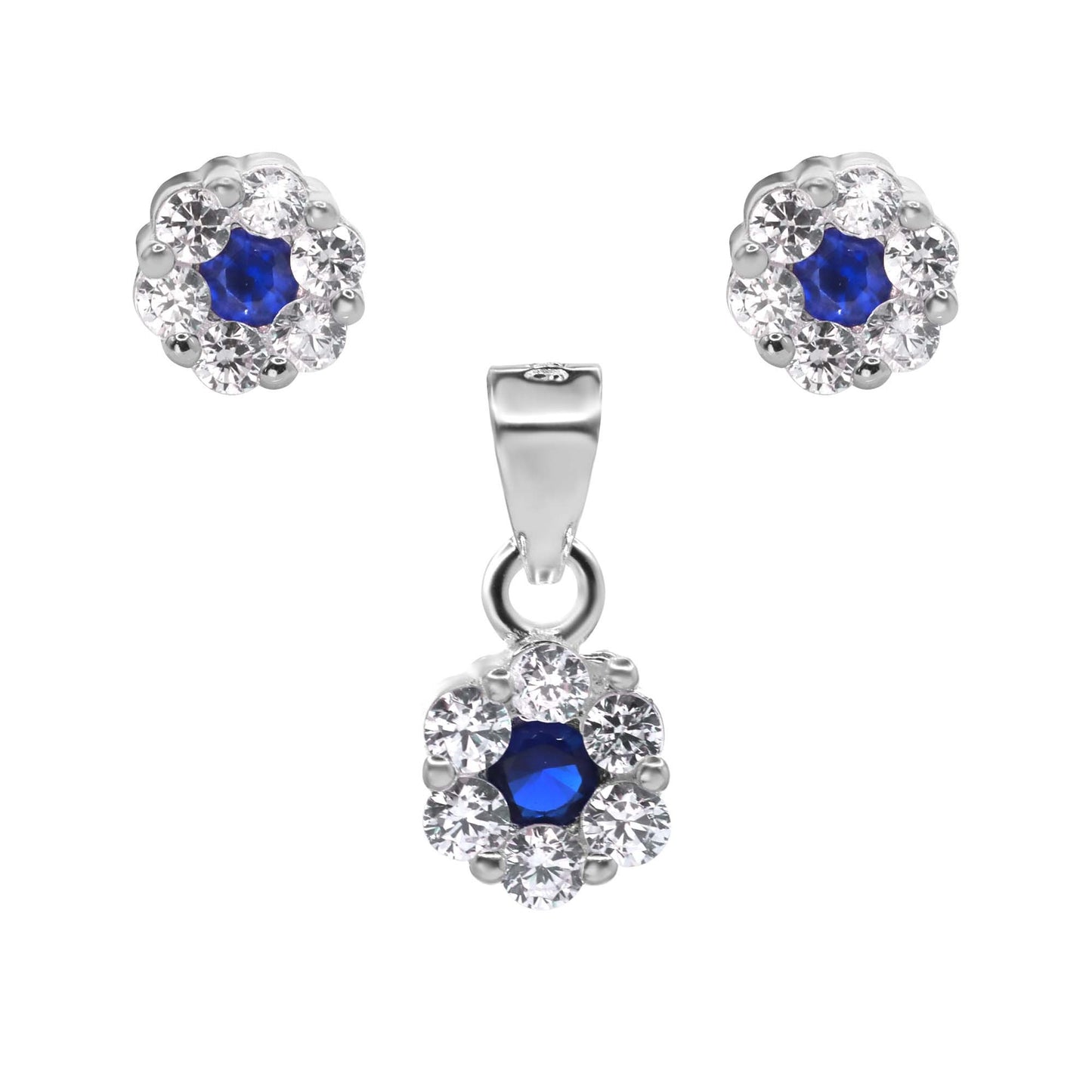 Conjunto de Plata - Flor de Circones con Circón Azul Zafiro
