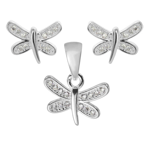 Conjunto de Plata - Libélulas con Circones