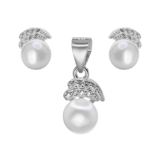 Conjunto de Plata Pequeñas Perlas de Imitación con Circones