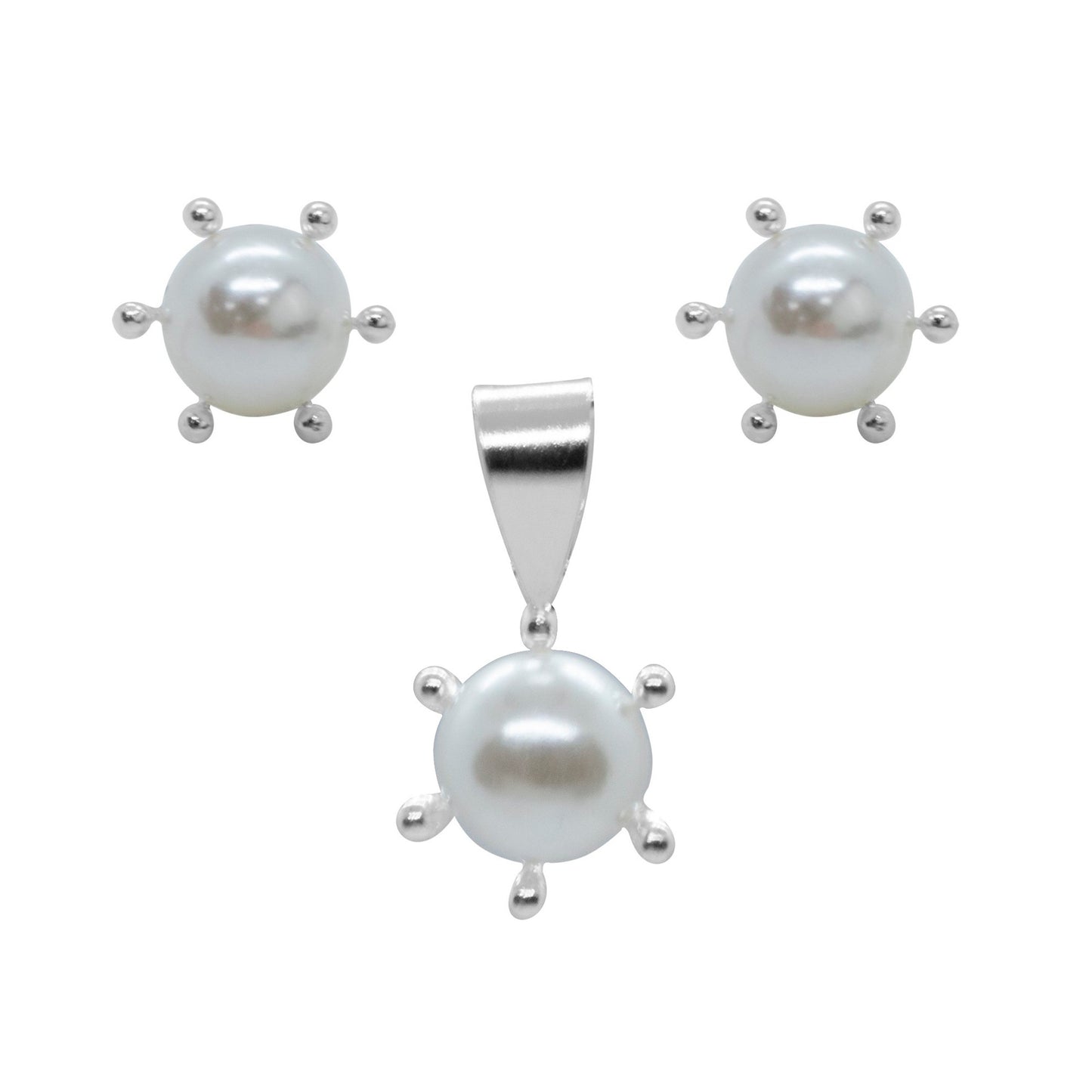 Conjunto de Plata Perla con Pistilo 6 mm