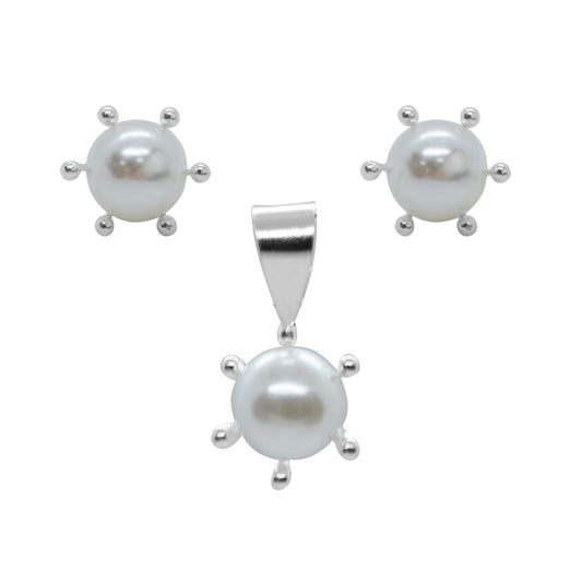 Conjunto de Plata Perla con Pistilo 6 mm