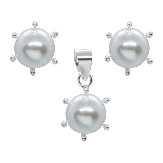 Conjunto de Plata Perla con Pistilo 8 mm