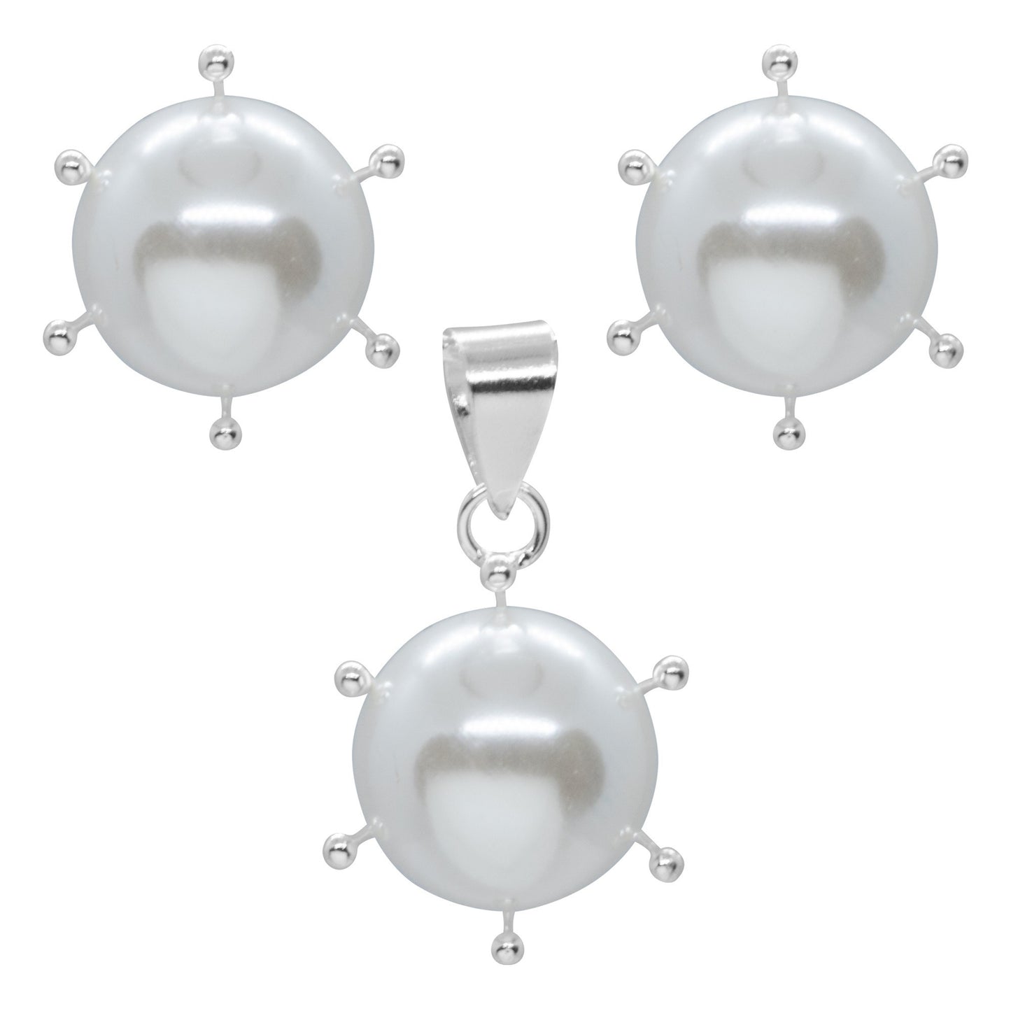 Conjunto de Plata Perlas con Pistilo 10 mm