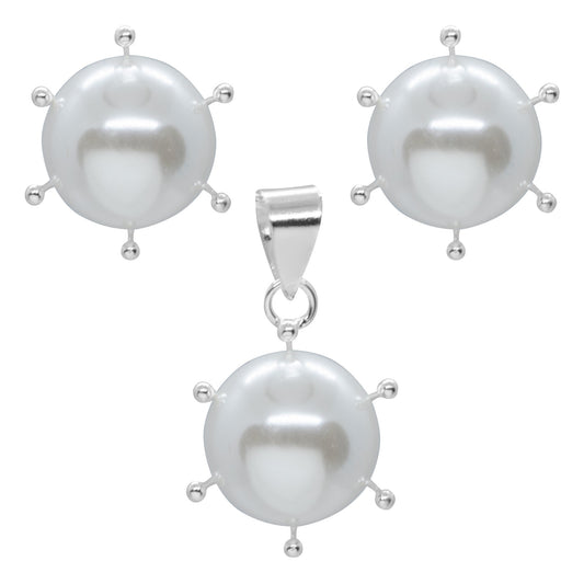 Conjunto de Plata Perlas con Pistilo 10 mm