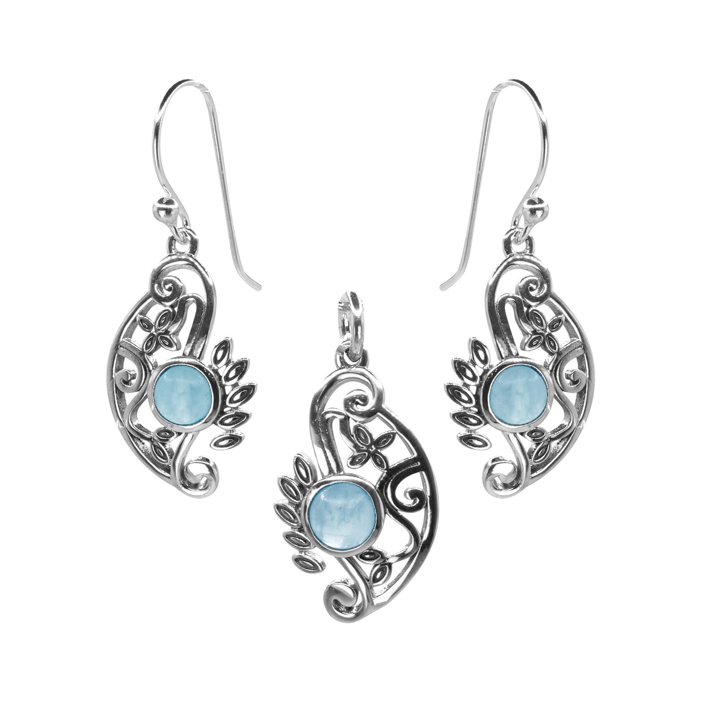 Conjunto de Plata Placa con Piedra Calcedonia