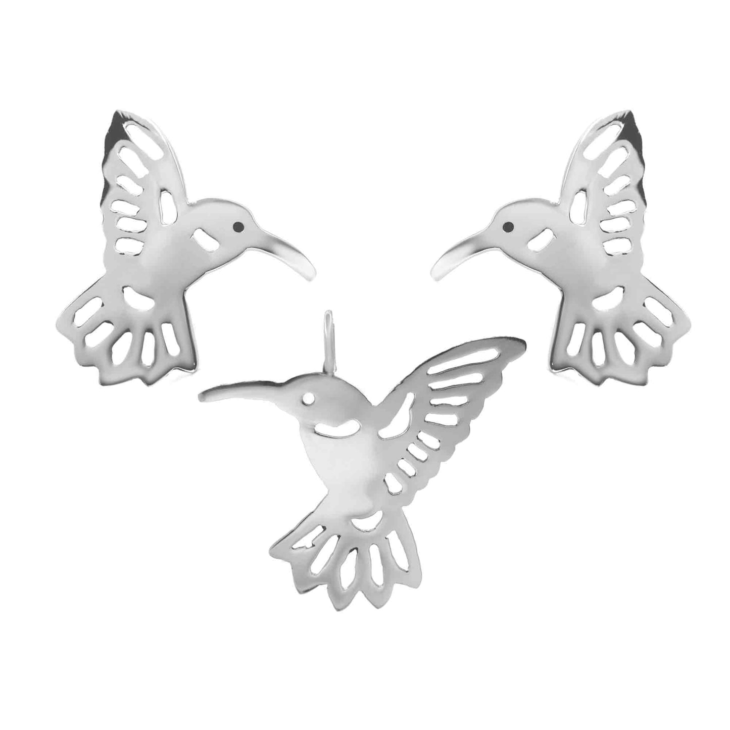 Conjunto de Plata Placa Lisa Colibrí