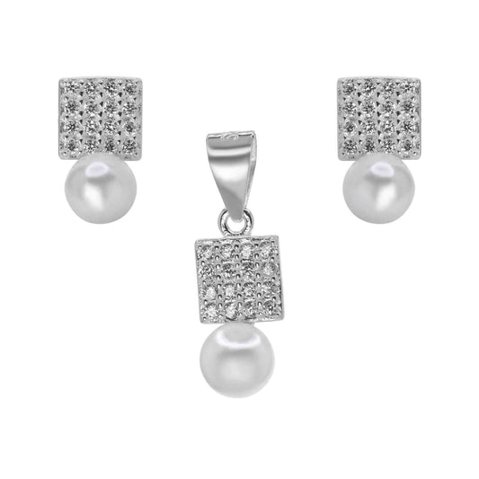 Conjunto de Plata Placas de Circones con Perla