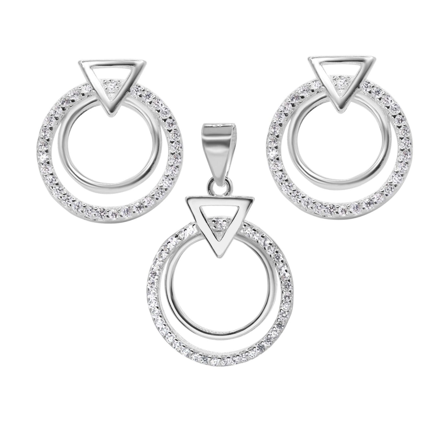 Conjunto de Plata Serie Círculos y Triángulos con Circones
