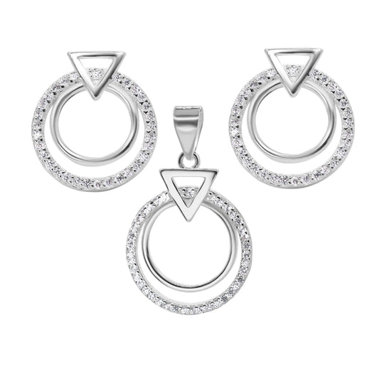 Conjunto de Plata Serie Círculos y Triángulos con Circones