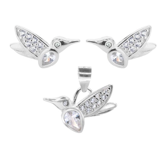 Conjunto de Plata Serie Colibríes con Circones