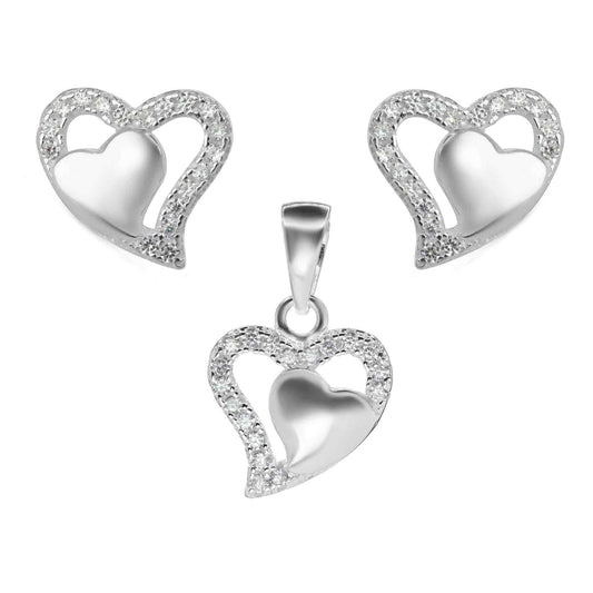 Conjunto de Plata Figuras Corazón con Circones