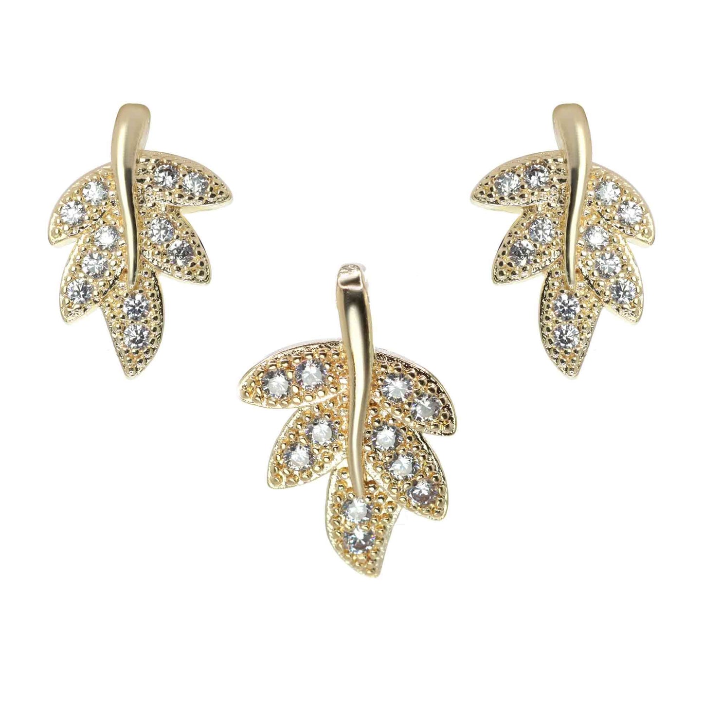 Conjunto Enchapado en Oro Hojas con Circones