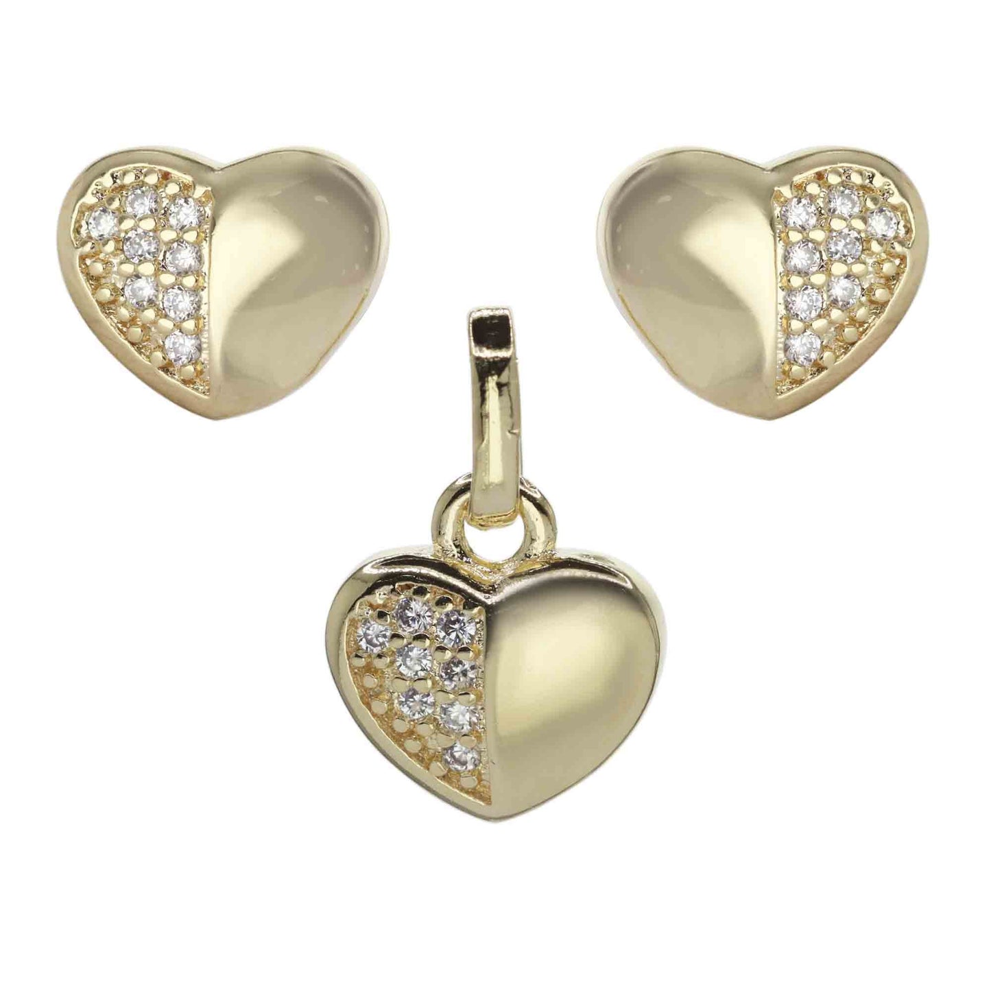 Conjunto Enchapado en Oro - Corazones con Circones