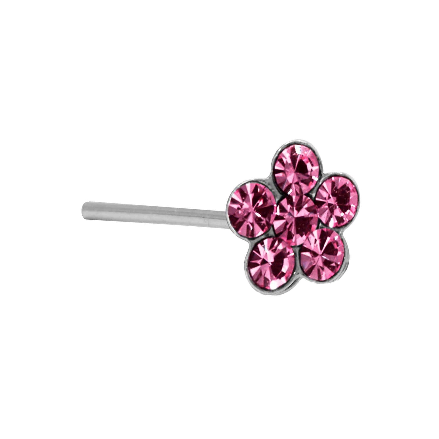 Piercing de Plata Flor con Circón Magenta (Nariz)
