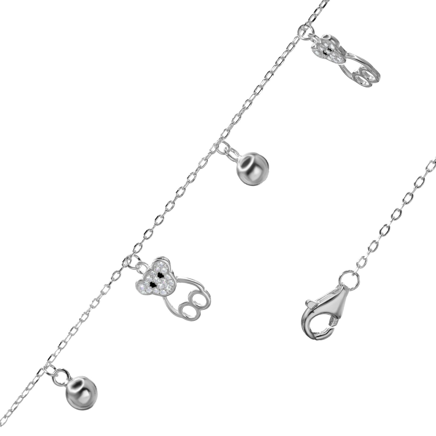 Pulsera de Plata Dijes de Oso y Esferas de Plata