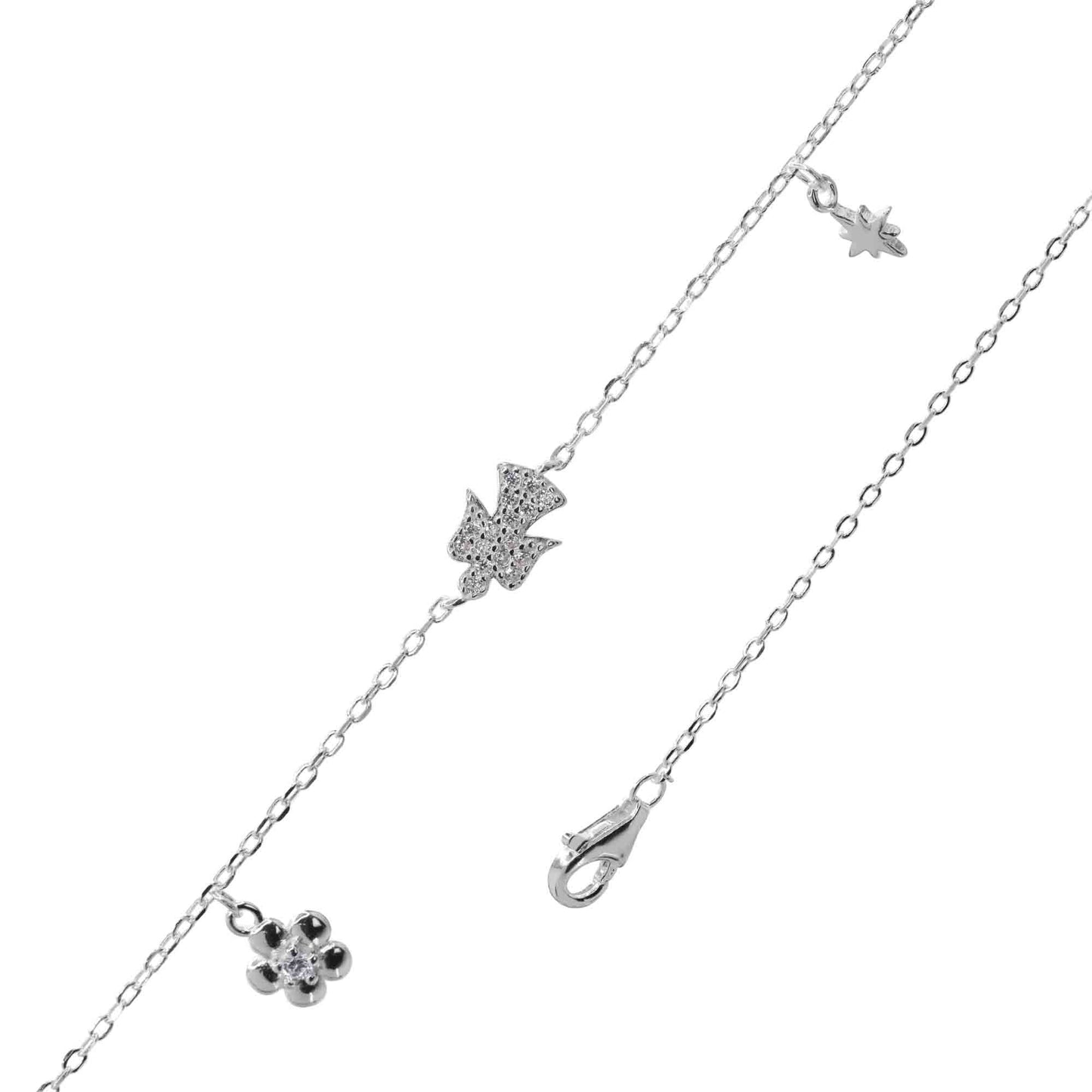 Pulsera de Plata - Ángel con Circones Flor con Estrella