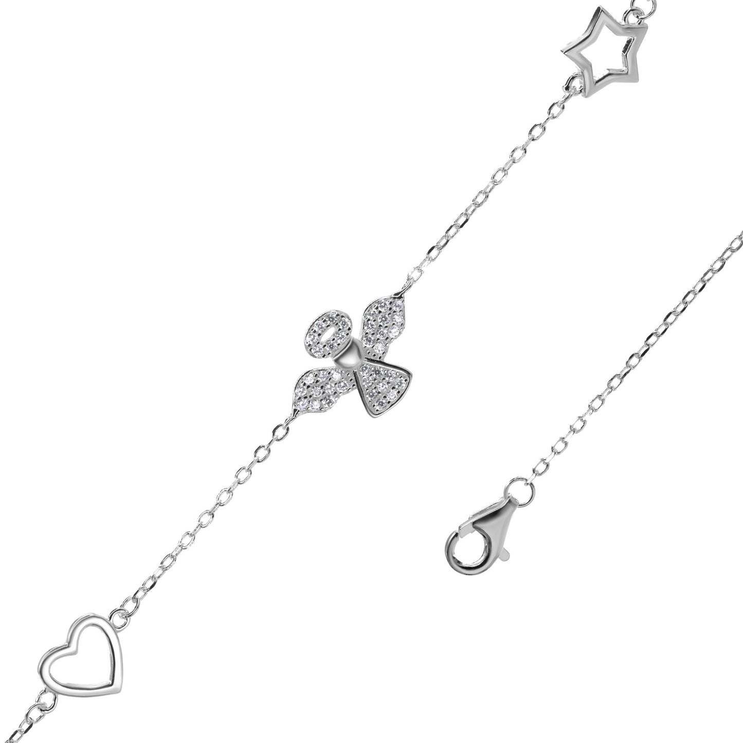 Pulsera de Plata - Ángel de Circones con Corazón y Estrella