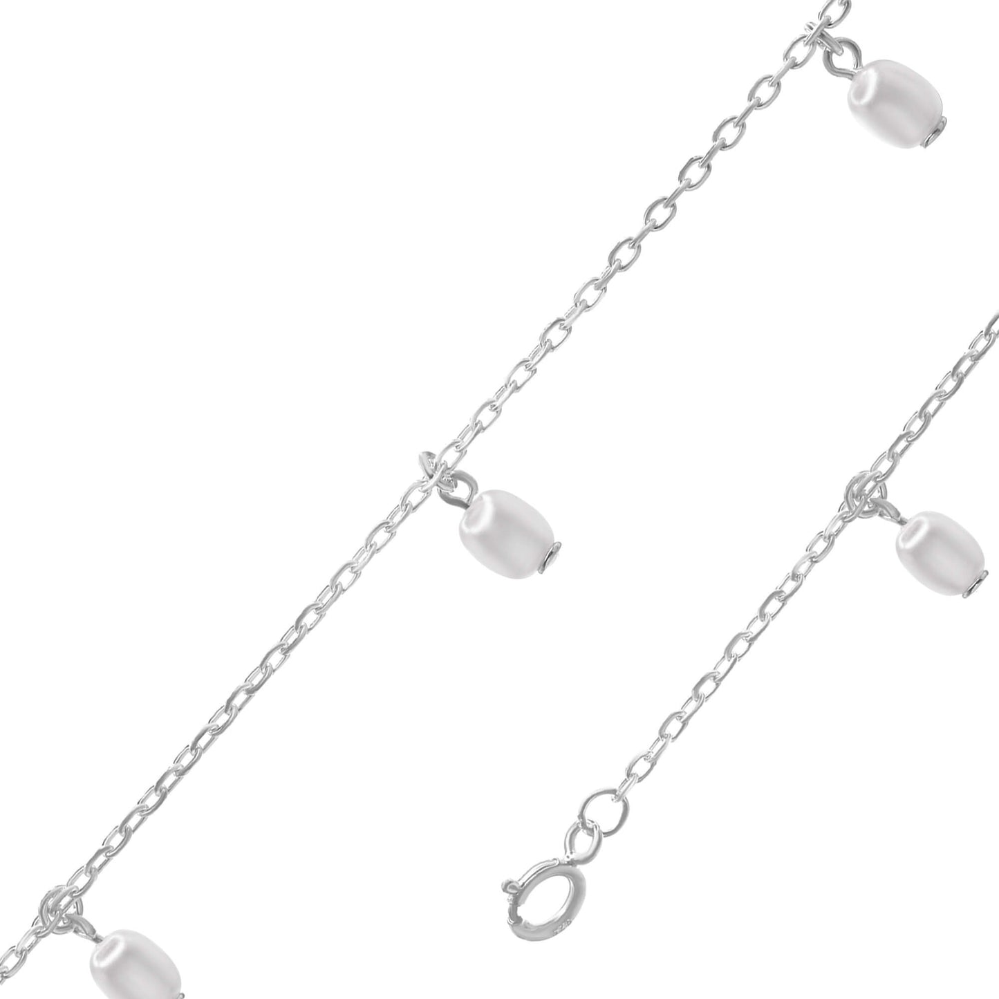 Pulsera de Plata - Eslabón con Serie de Perlas Imitación