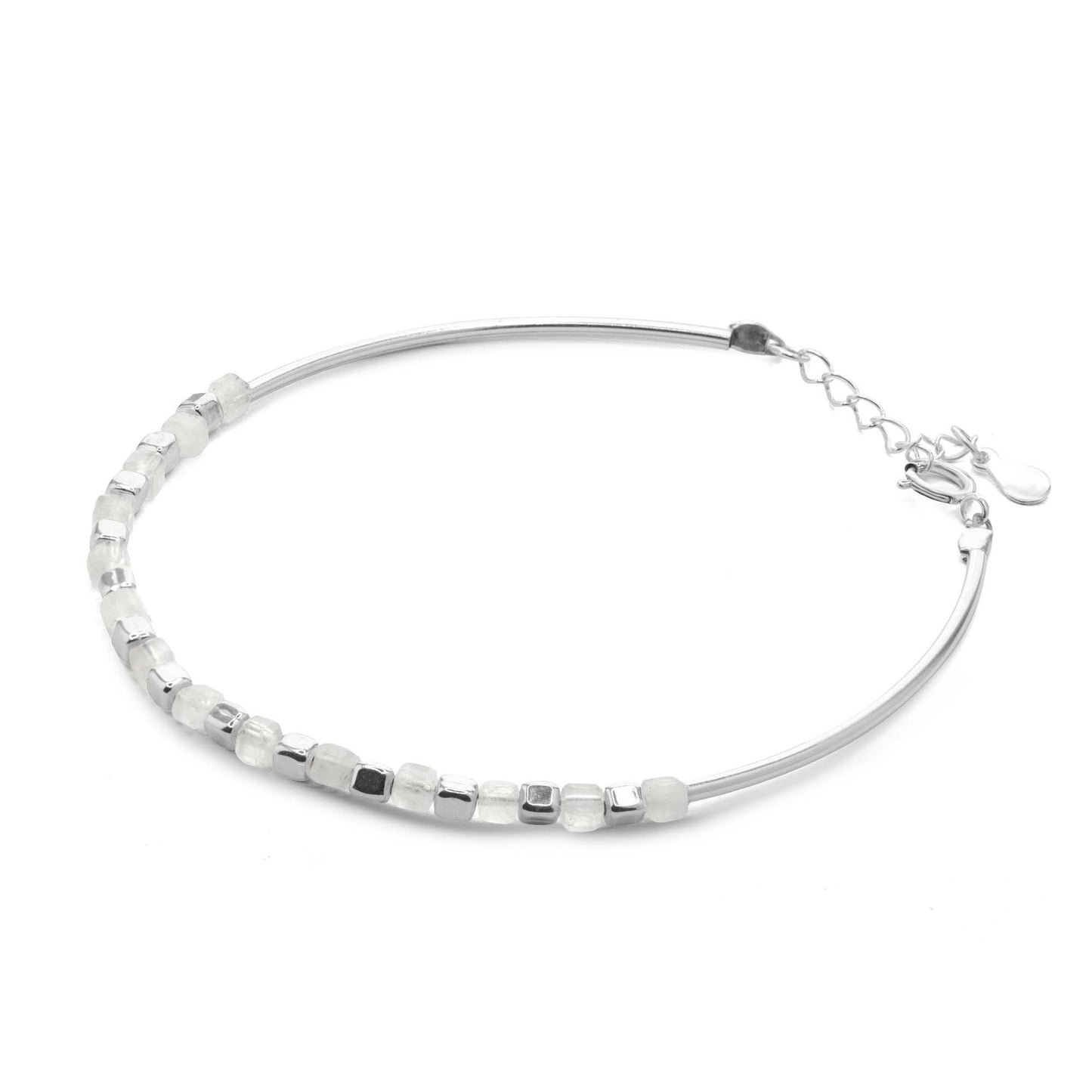 Pulsera de Plata - Tubular con Ágatas y Cubos
