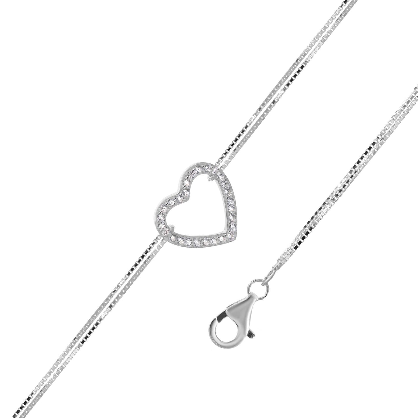Pulsera de Plata Doble Cadena Veneciana con Corazón de Circones