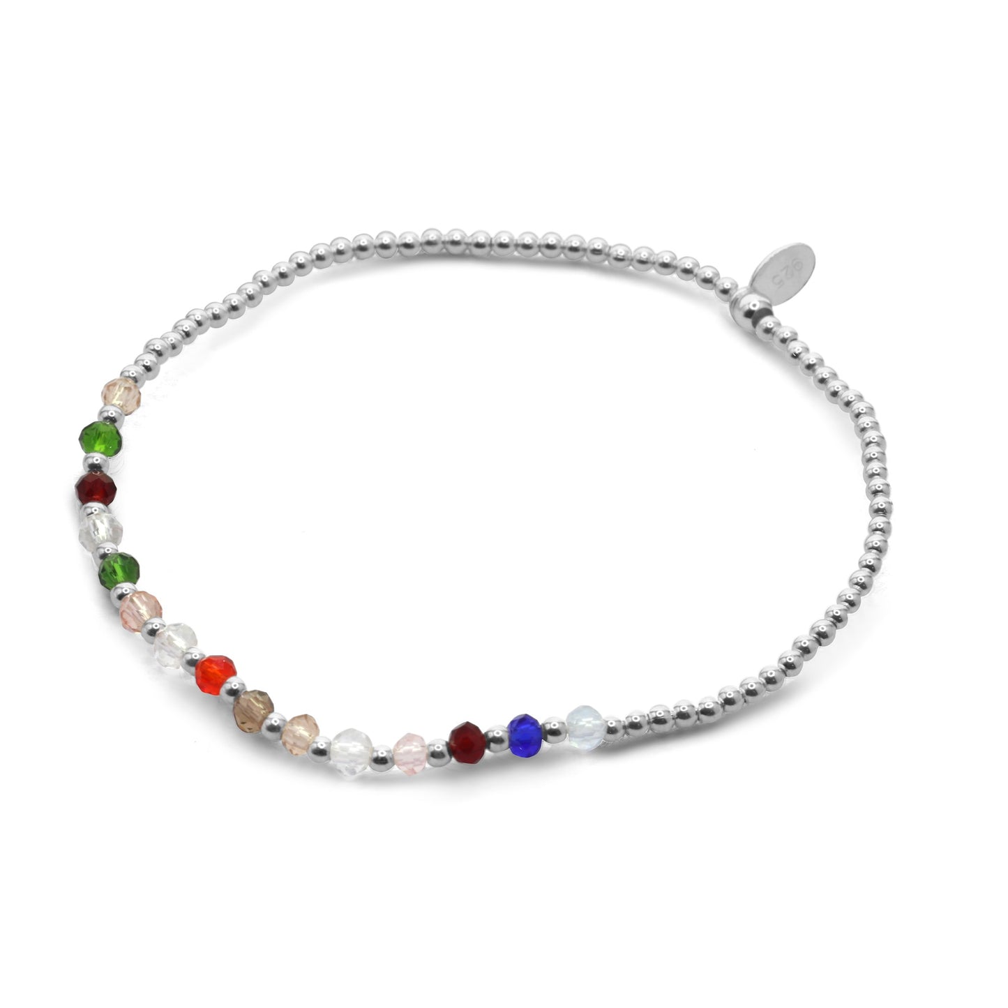 Pulsera de Plata Esferas Lisas con Cristales de Colores