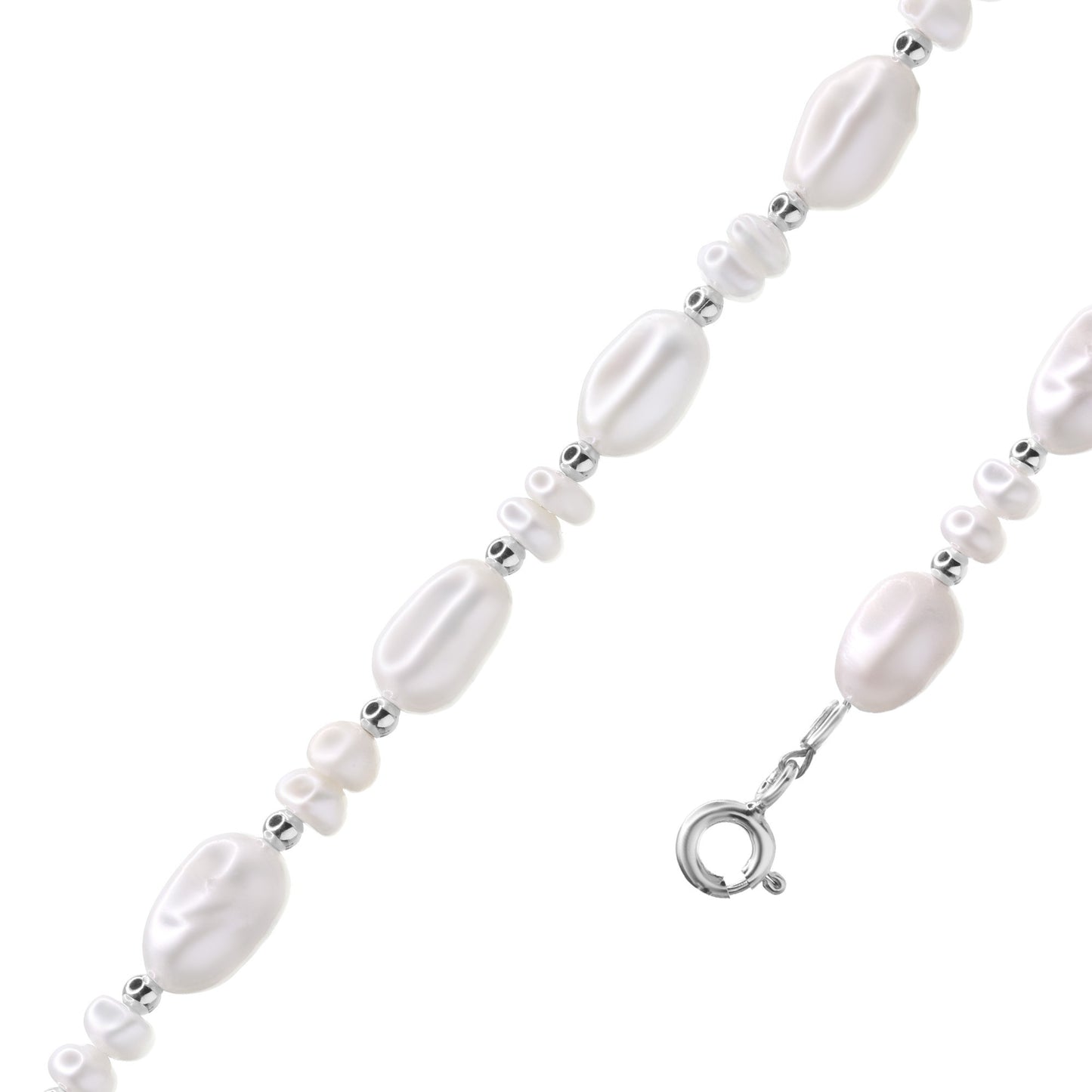 Pulsera de Plata Esferas y Perlas de Río