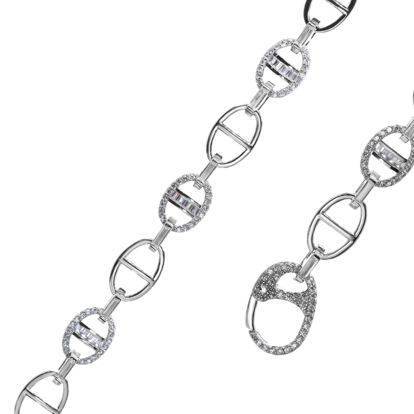 Pulsera de Plata Eslabones Ovalados Lisos con Detalles de Circones