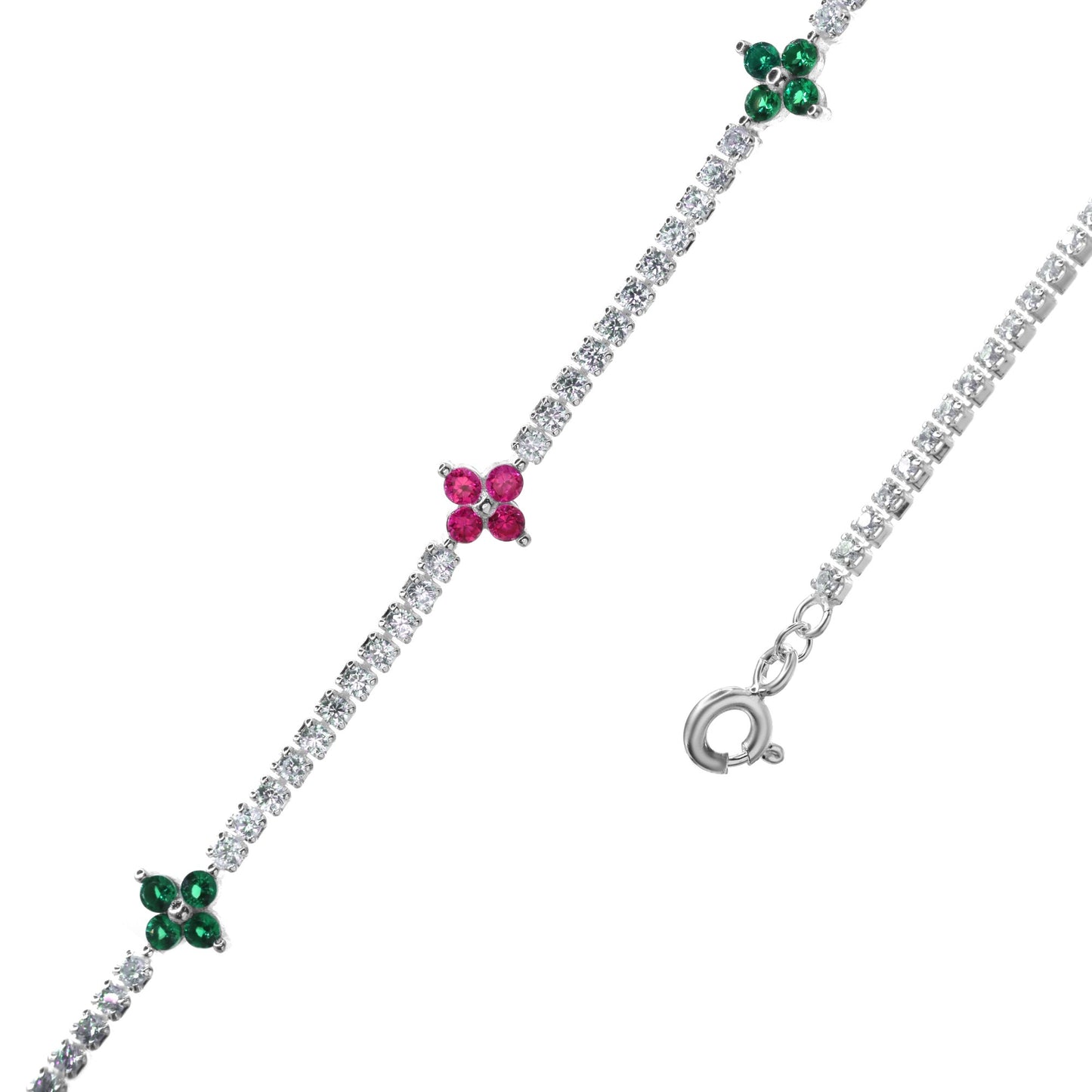 Pulsera de Plata - Cinta de Circones y Flores de Circones de Colores