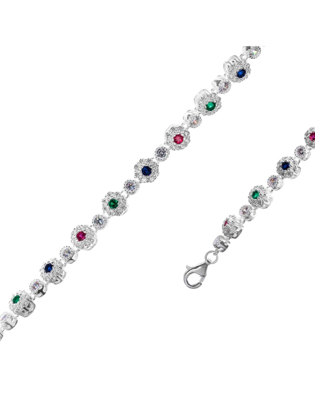 Pulsera de Plata - Cinturón de Flores con Circones de Colores