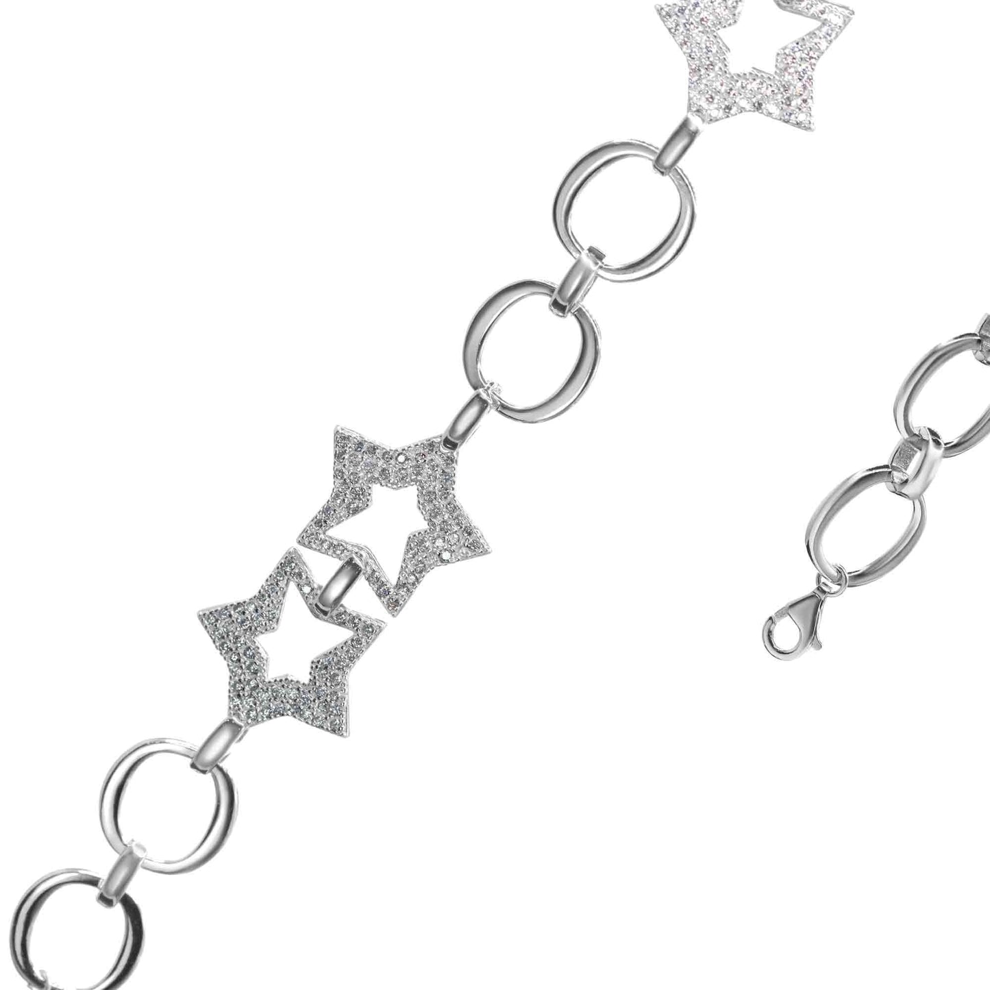 Pulsera de Plata Estrellas de Circones con Argolla Lisas