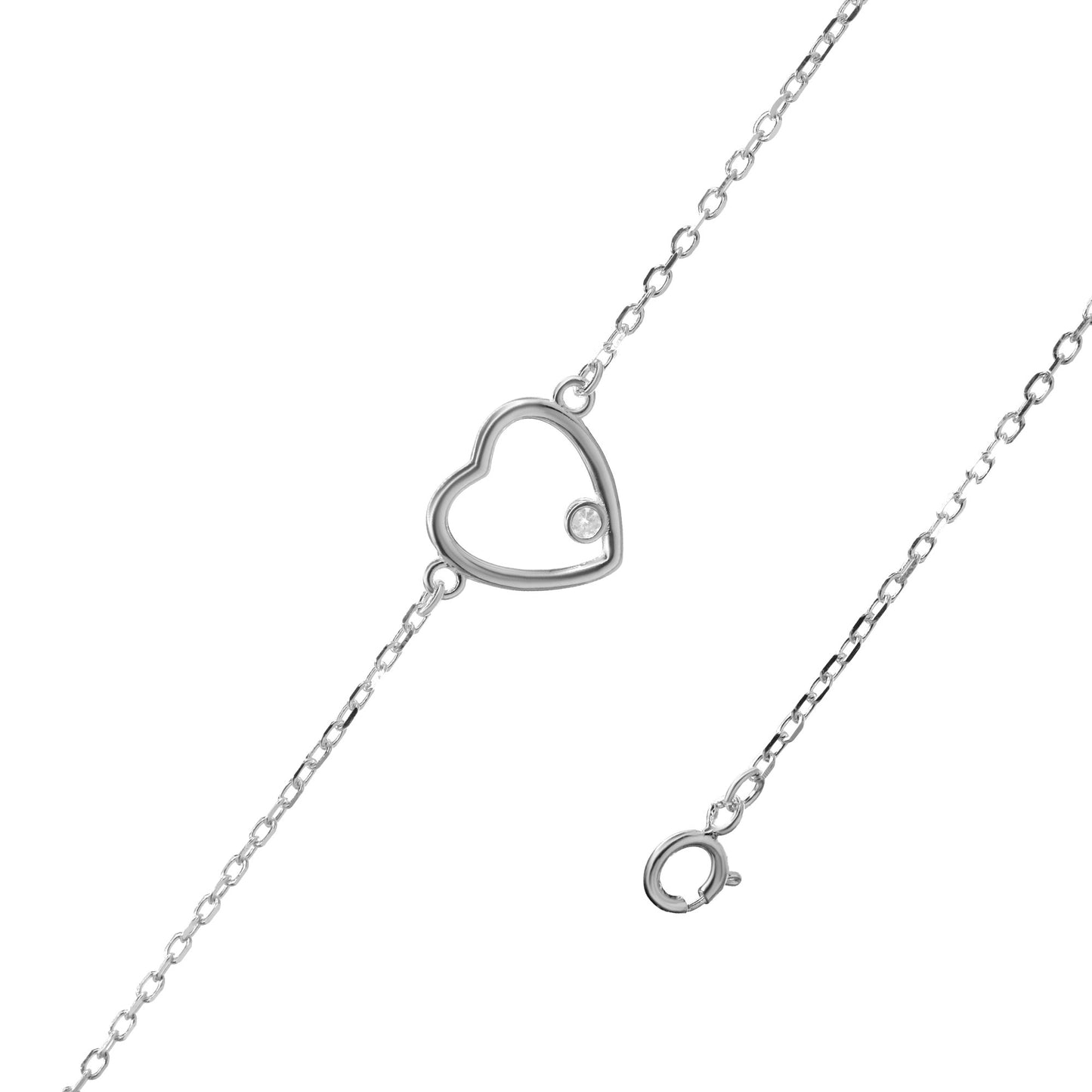 Pulsera de Plata Figura Corazón con Circón