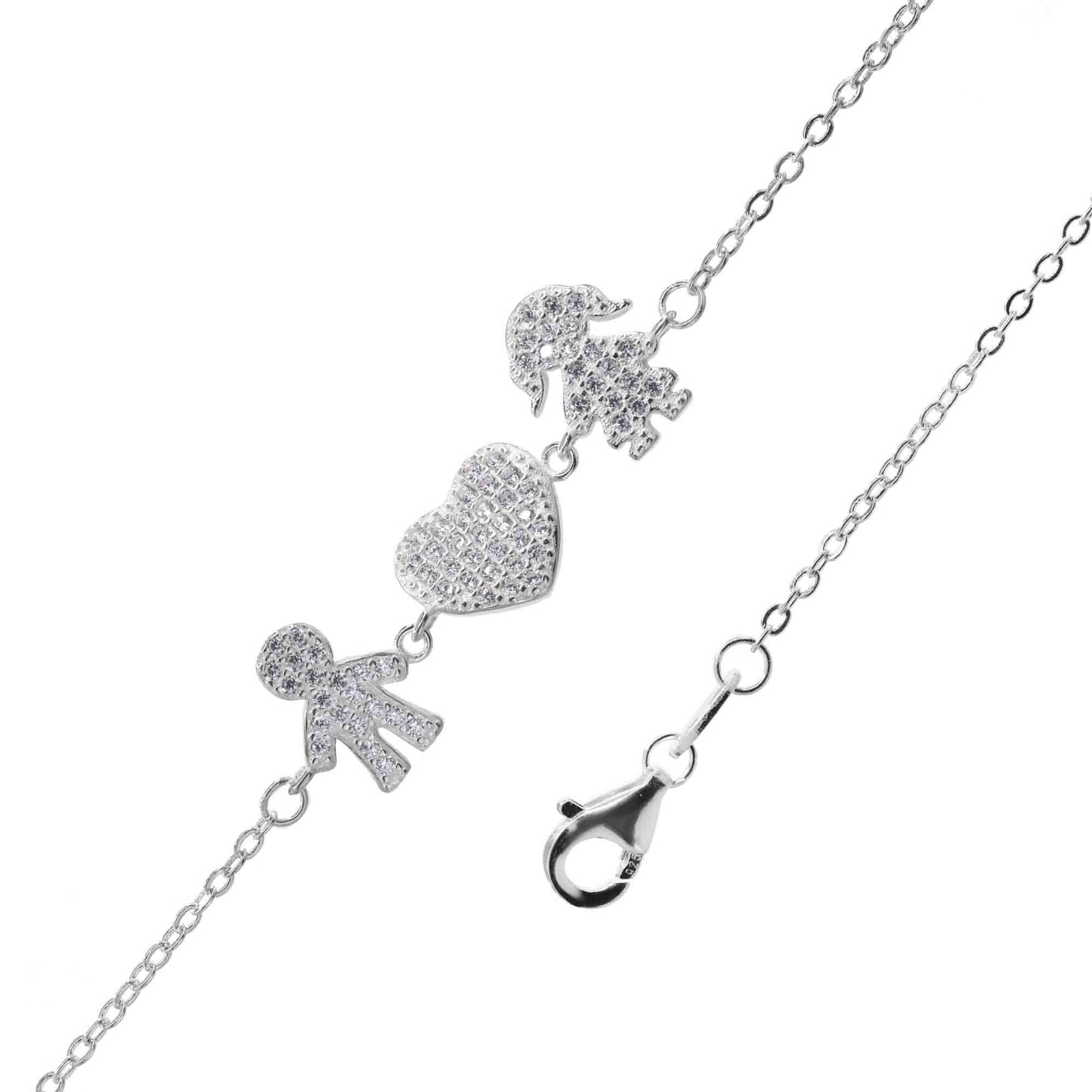 Pulsera de Plata Figuras y Placa Corazón con Circones
