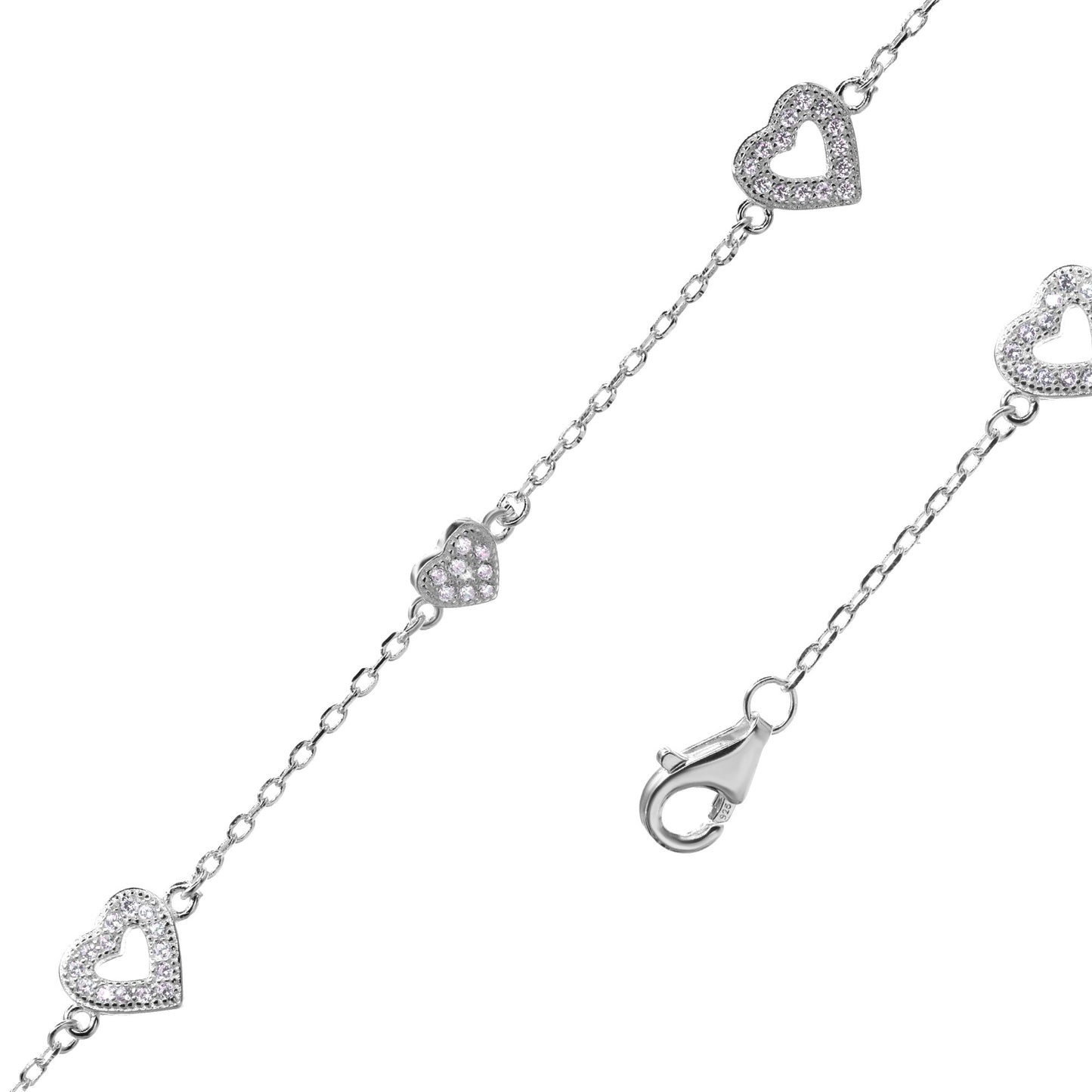 Pulsera de Plata Figuras Y Relieve de Corazón con Circones