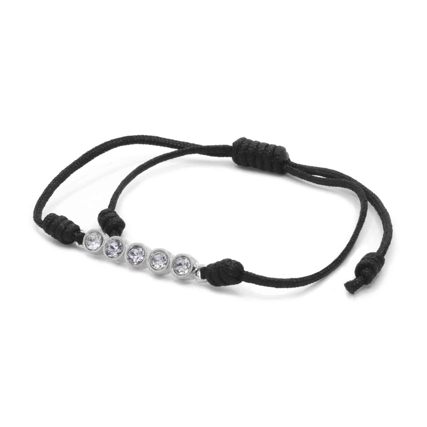 Pulsera de Plata Hilo Negro con Cinco Circones
