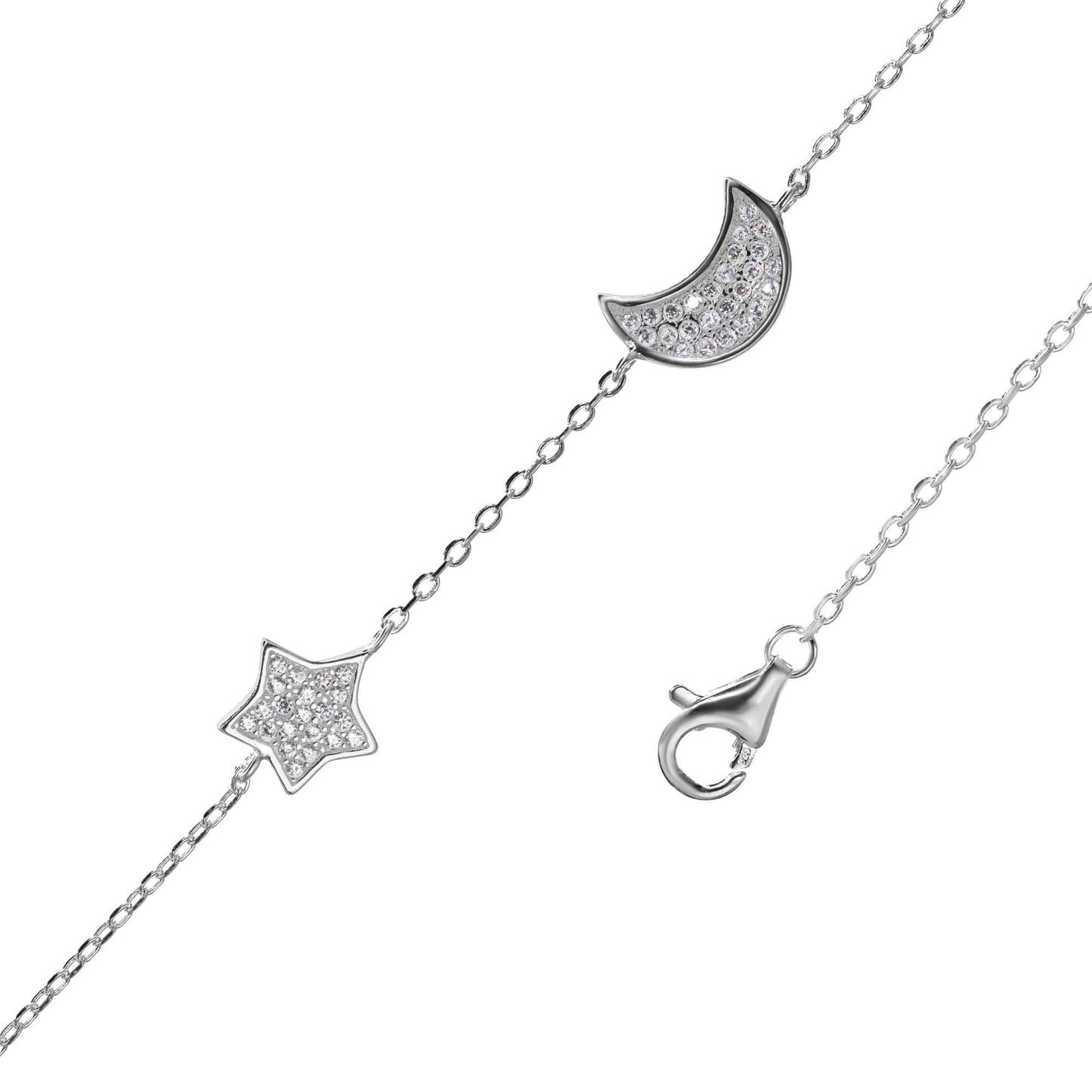 Pulsera de Plata Luna y Estrella con Circones